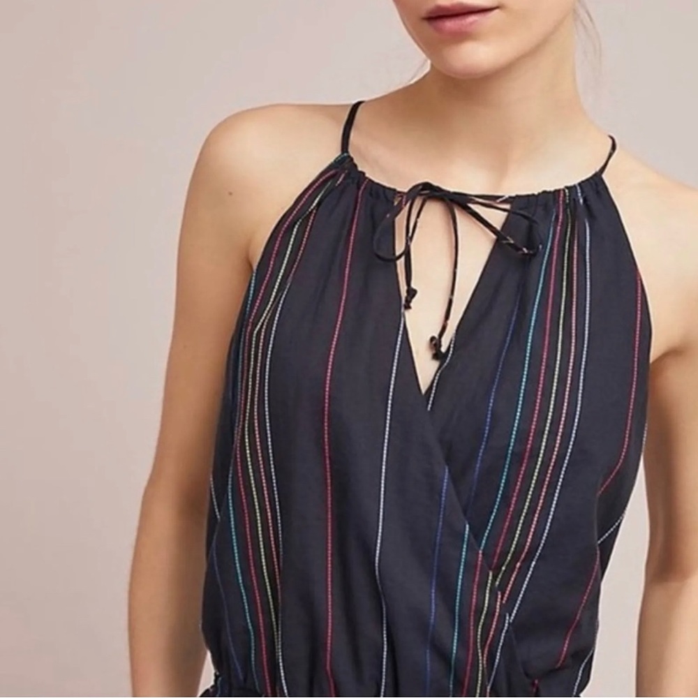 NWOT Anthropologie Dolan Stripe Multicolor Blue Tie Keyhole Front Jumpsuit small - Picture 6 of 12